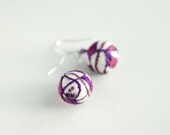 Embroidered dangle earrings, silver earrings, unique fiber jewellery