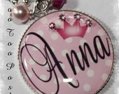 PERSONALIZED Princess Polka Dot Bezel Set Pendant Necklace