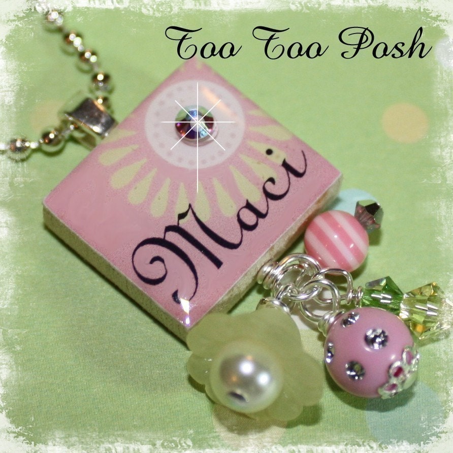 PERSONALIZED Pink Daisy Scrabble Tile Pendant Necklace