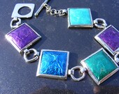 Funky In Shades Of Blue, Silver And Enamel Offset Square Bracelet