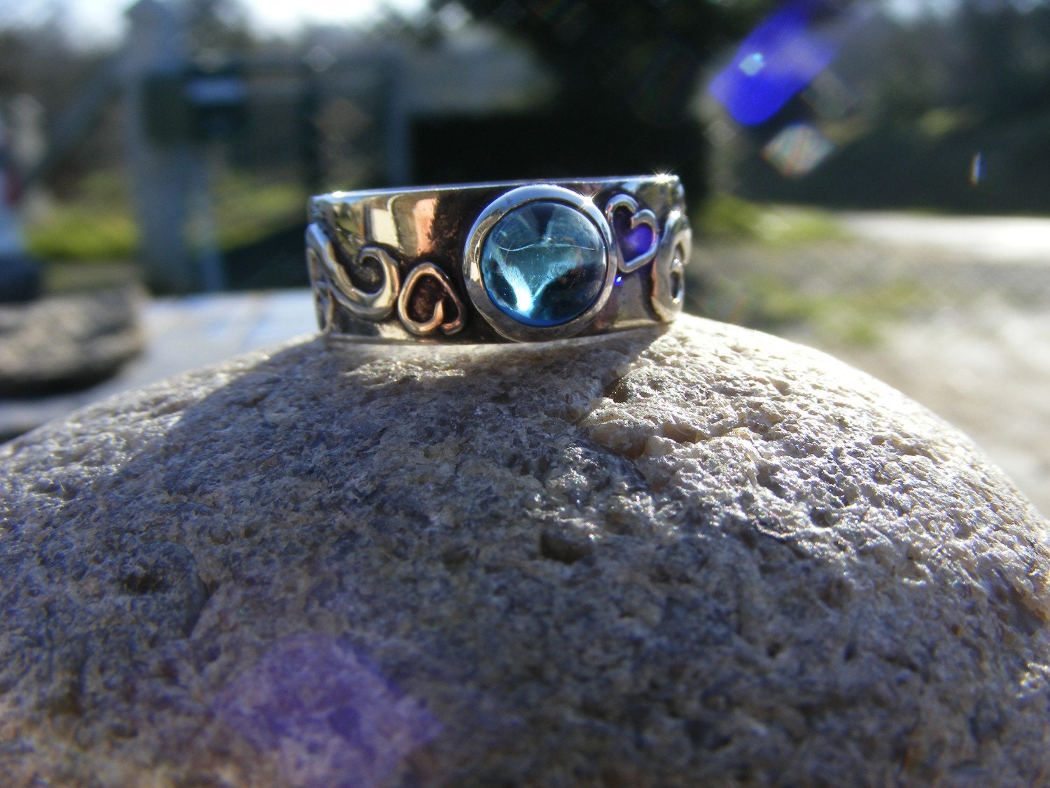 Sweet Briar. London Blue topaz Wide Band Silver Ring. Adriatic