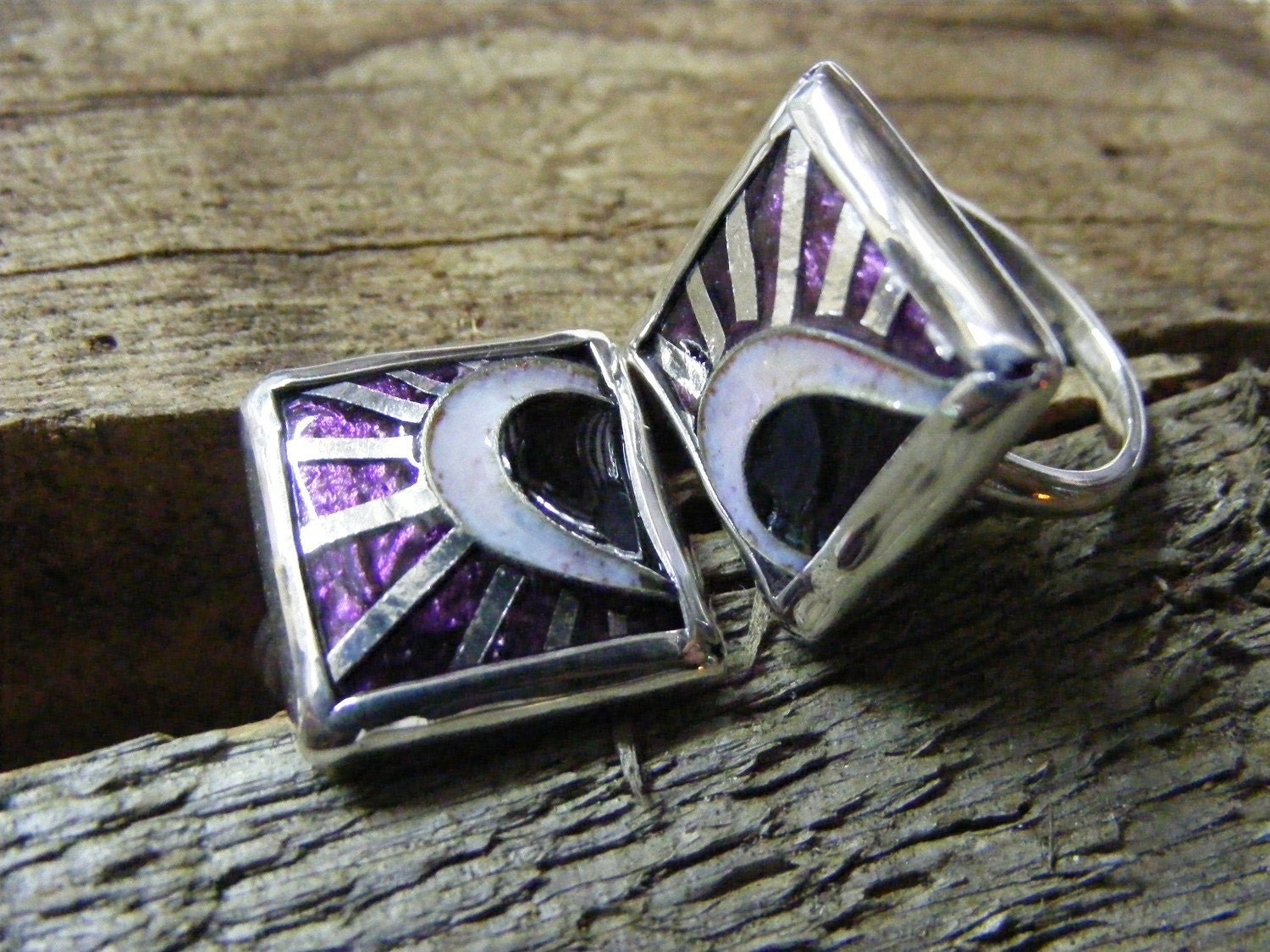 Hidden Heart-  Pair of enamel silver heart friendship rings
