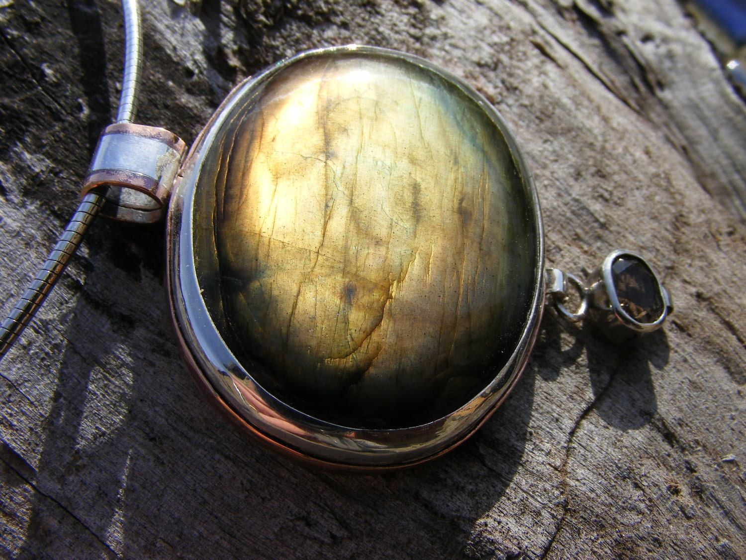 Striking Silver, Copper And Labradorite Pendant. Window On A Sunset.