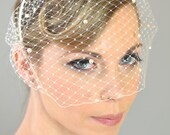 Wedding Bridal Birdcage Veil, Pearls Touching (Free U.S Shipping) - blusher Veil, bridal head band, french, russian, ivory, white