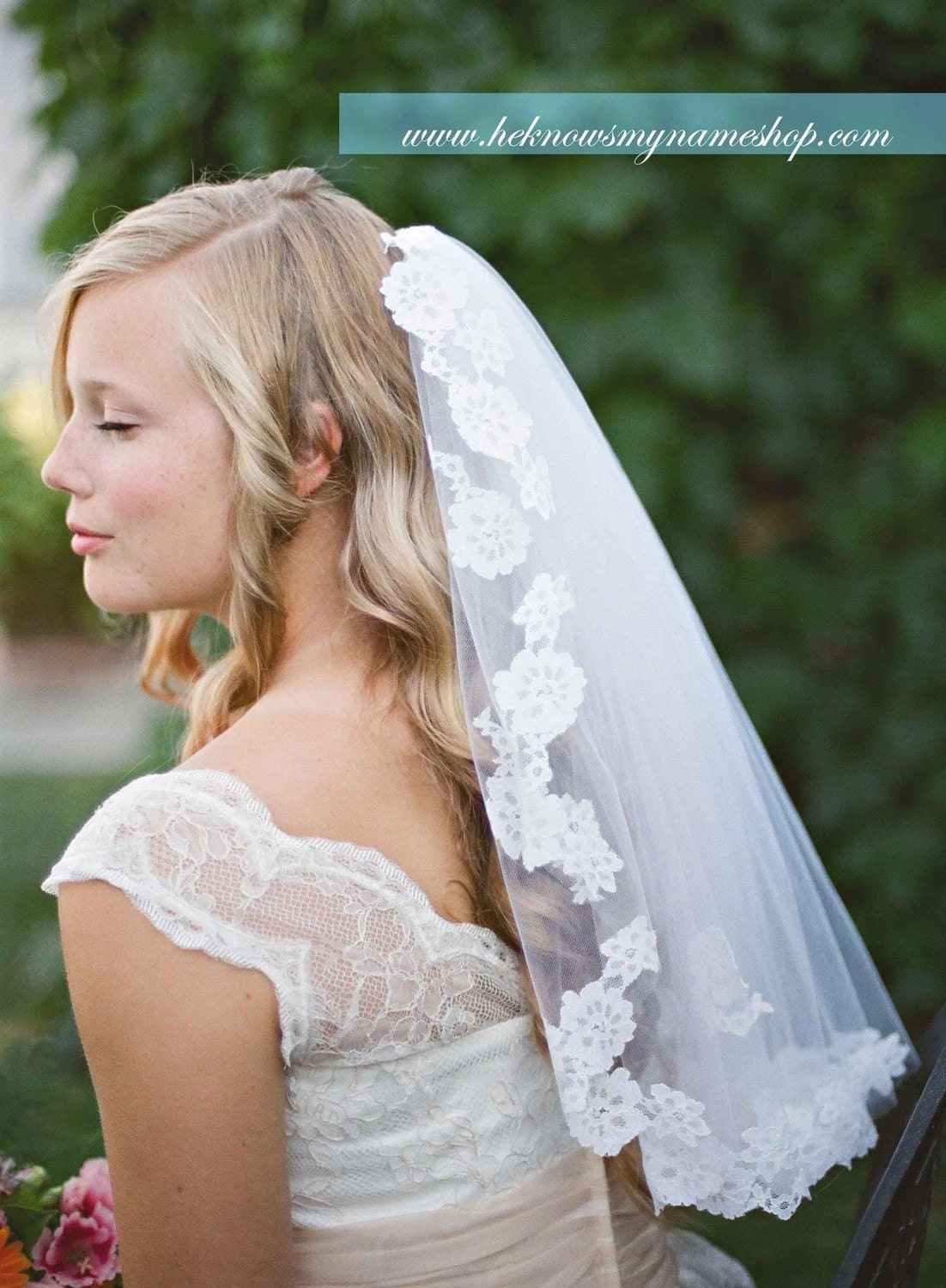Light Lace Touch Veil - wedding, mantilla veils, lace veil, art nouveau, alencon, white, ivory