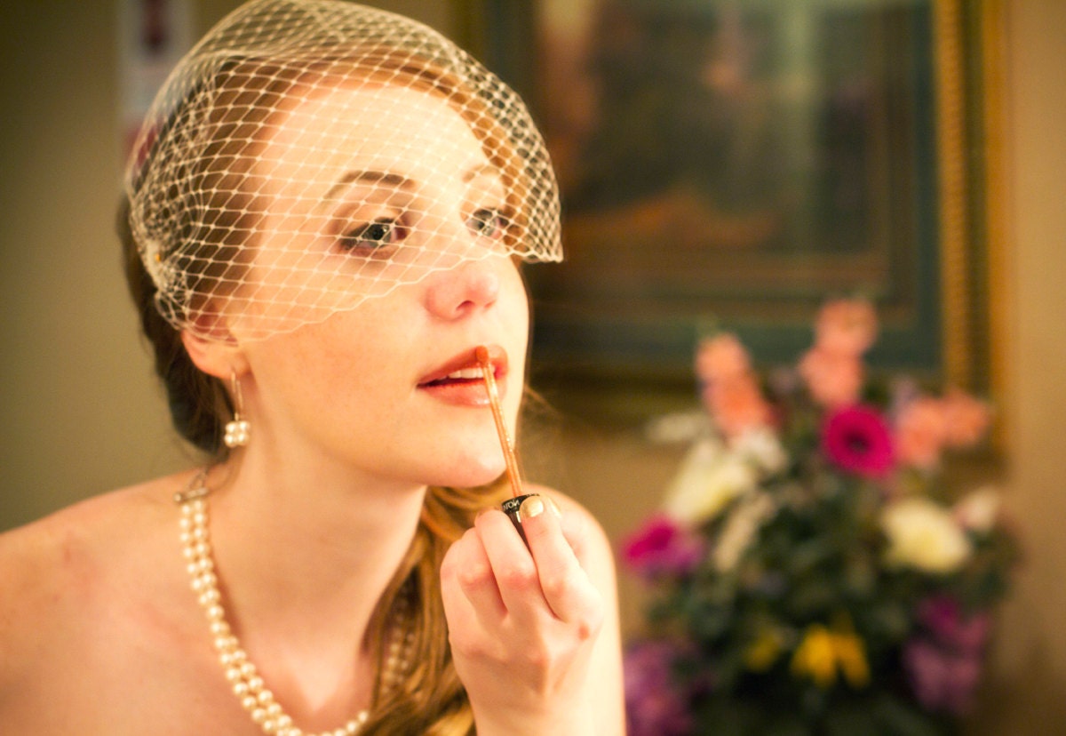 Wedding Bridal Birdcage Veil (Free U.S. Shipping) - blusher veil, french veil, russian veil, ivory, white, black, red