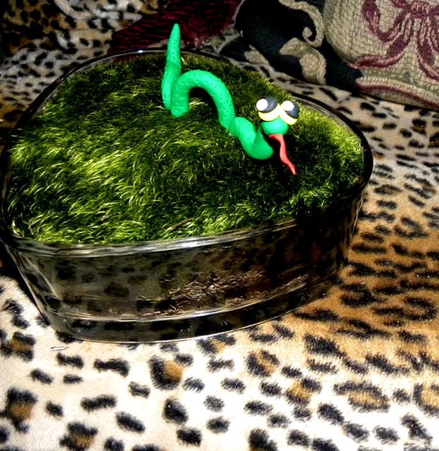 Cool Green Snake or is it a Sea Serpent-Hand Made Clay plant spikes