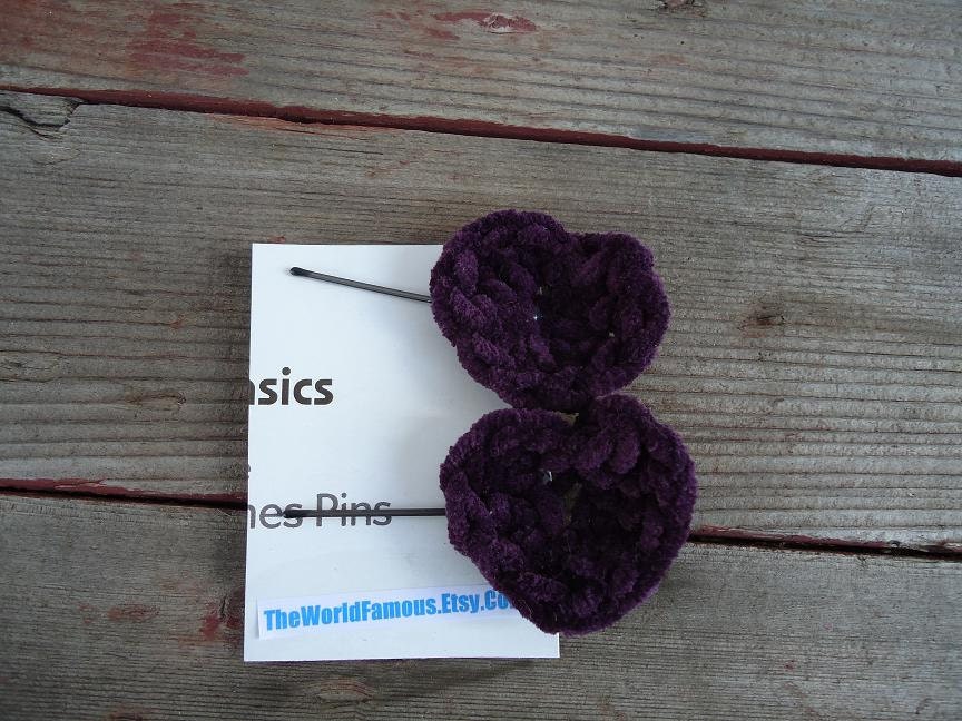 Summer Sale 20% off w/ code "Summer"  Clearing Out Sale Purple Suede Heart Hair Bobbies