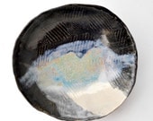 modern Ceramic Bowl - geometric textured  bowl minimalist ceramics Black White Blue glaze Urban Rustic series 12 oz