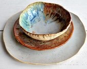 hand built ceramic dinnerware set of 3 River Journey Seconds Sale organic rustic stoneware