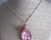 handmade interchangeable pendant with gemstones and pink tulip vine print - Pick-A-Pendant Blooming Fuscia Vine