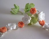 handmade lucite cherry blossom and vintage style white flower cabochon bracelet on sterling silver form - Cherry Blossom Bracelet
