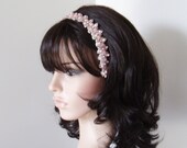 Bridal Headband, Wedding Headpiece, beaded head piece, Bridal Accessories, Wedding Hair Piece Accessory PINK