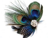 Blue Peacock Feather Hair Clip WEDDING Hair Piece Bridal Accessories Fascinator bridesmaid gift Bridal Shower