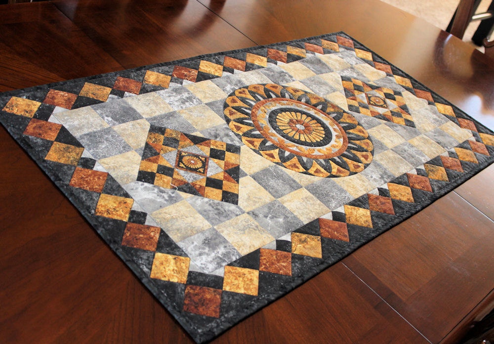Stonehenge Table Runner Quilt in Rust, Gold, Gray and Black