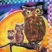 Halloween Wall Hanging Quilt Panel - Owls Scarecrow and Black Cat