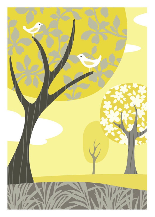 Gray and Yellow Landscape 5 X 7 Art Print