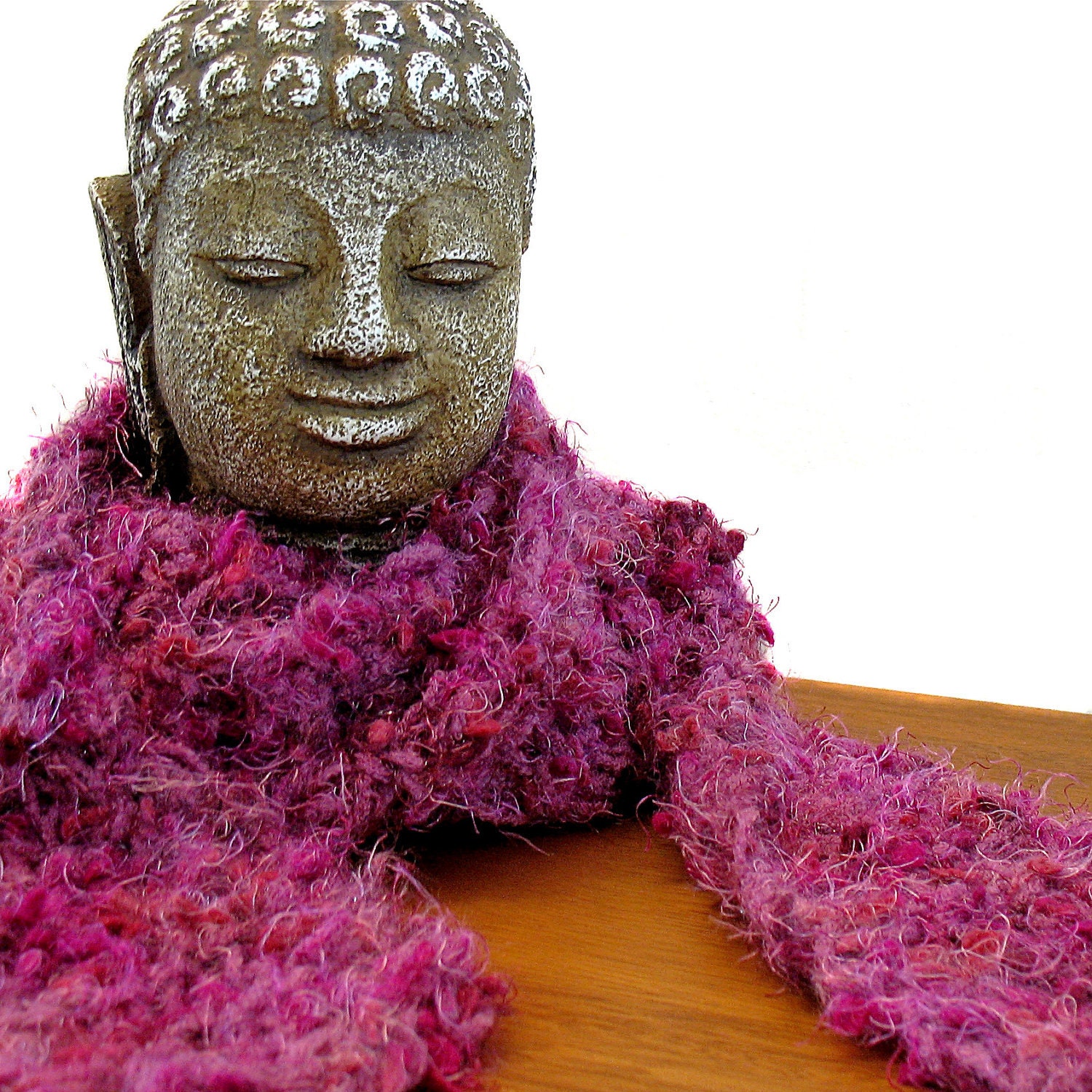Hand Knit Scarf / Phlox Purple Honeysuckle Pink Magenta / Mulberry Bush