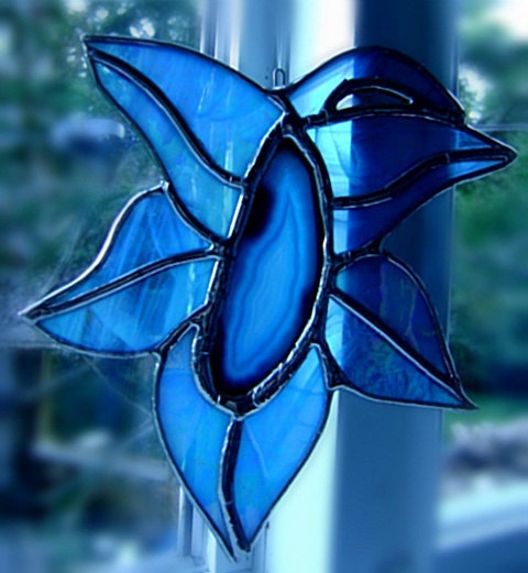 Flower Orchid Blue Mothers Day Stained Glass Easter Wedding Housewarming Birthday Christmas Easter Gift OOAK Design