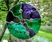 Earth Stained Glass Abstract Suncatcher Easter Ostara Amethyst Purple Mothers Day Housewarming Wedding Birthday Christmas Valentines OOAK