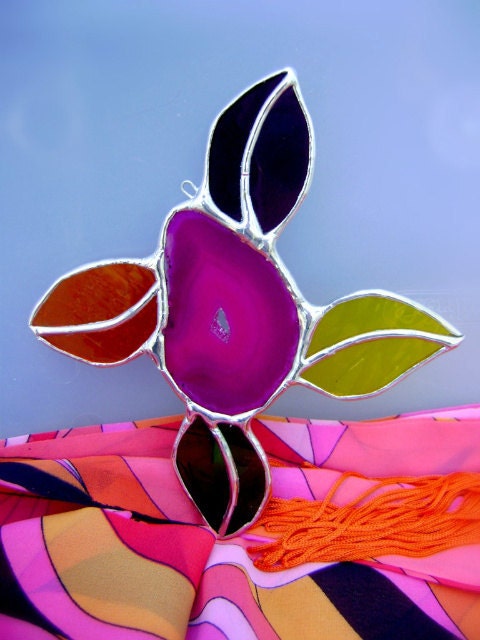 Retro Flower Stained Glass Suncatcher Psychedelic Hippie Easter Mothers Day Wedding Graduation Spring Birthday Gift Original Design