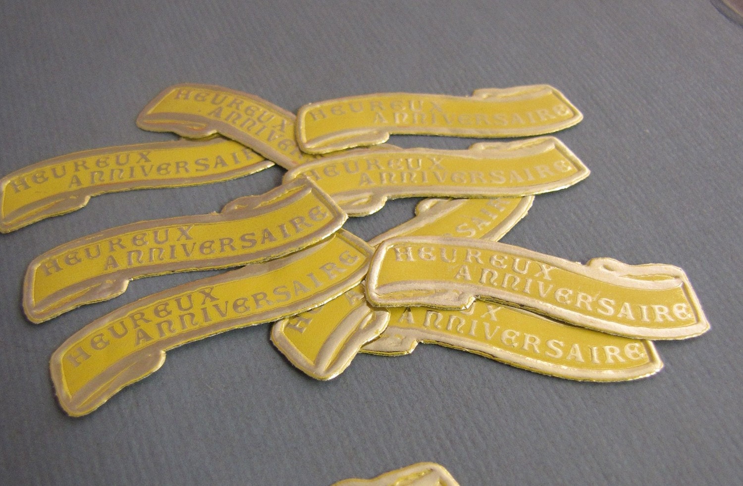 10 x Vintage Heureux Anniversaire French Happy Birthday Labels for Altered Art Collage etc
