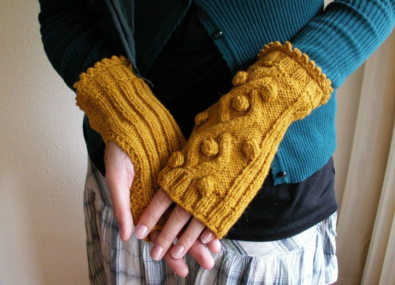 Fingerless Mustard Mittens - arm warmers, hand warmers