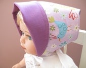 SALE Baby sunhat - Purple birds bonnet- sz newborn (39cm)