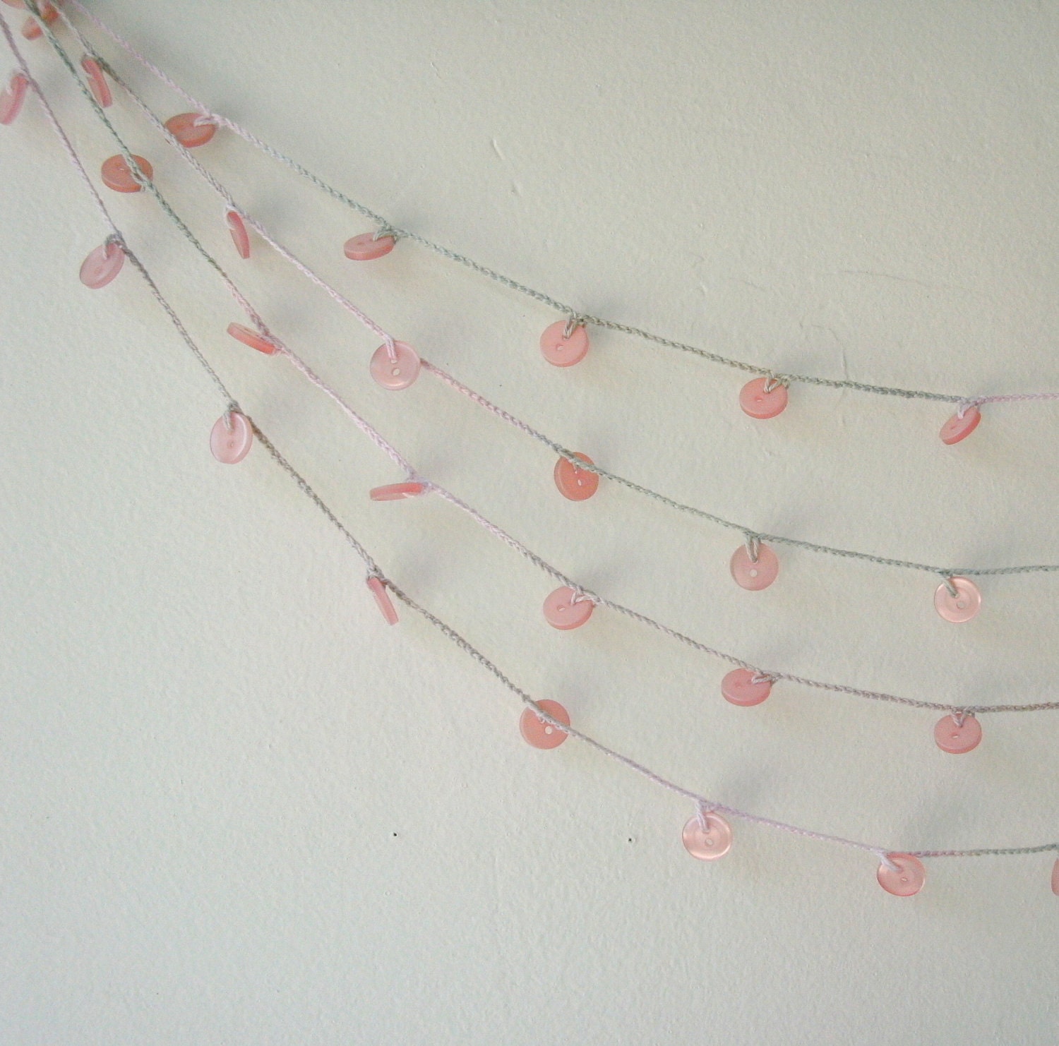 Buttons Garland - Pink Crochet Garland - Rustic Shabby Chic Wedding Garland - Spring, Home, Party, Wedding, Christmas