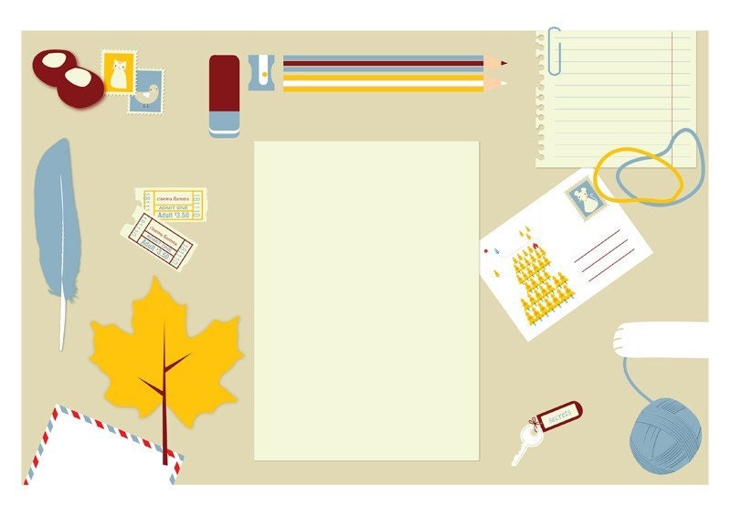 Autumn Table Desktop in yellow and blue - Bureau Print 8 x 11.5