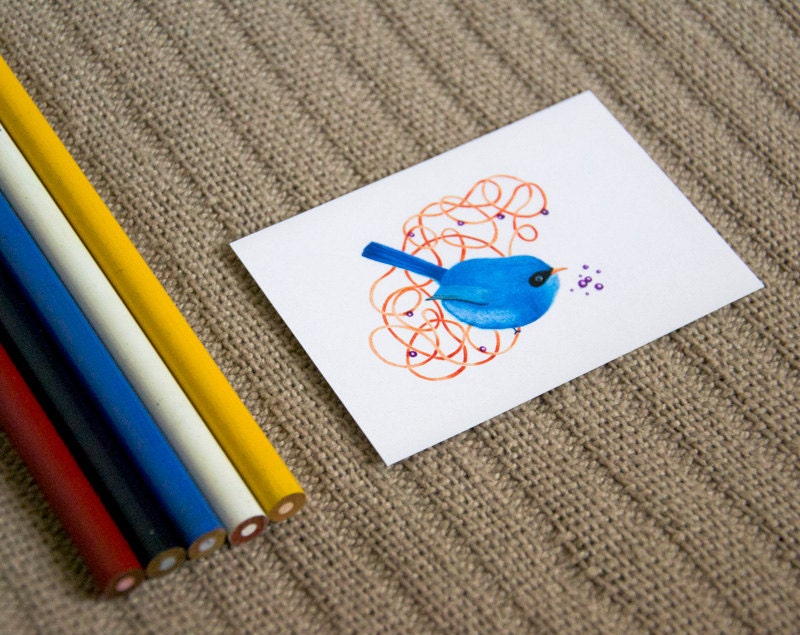 Blue Bird print - ACEO size - cute print from an original watercolor illustration