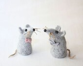 Two little Mice, miniature Needle Felted Gray Mouse, wool soft sculpture