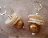 Pearl and Mother of Pearl Button Earrings with Sterling Silver French Wires