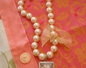 Pearls and Antique Button Pendant Necklace