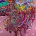 MULTI-COLORED HANDKNIT SARI SILK SCARF - FRINGED AND BEADED