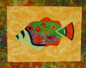 Fish Wall Art Quilt Wall Hanging Tropical Batik Colorful Applique Original Design OOAK Handmade