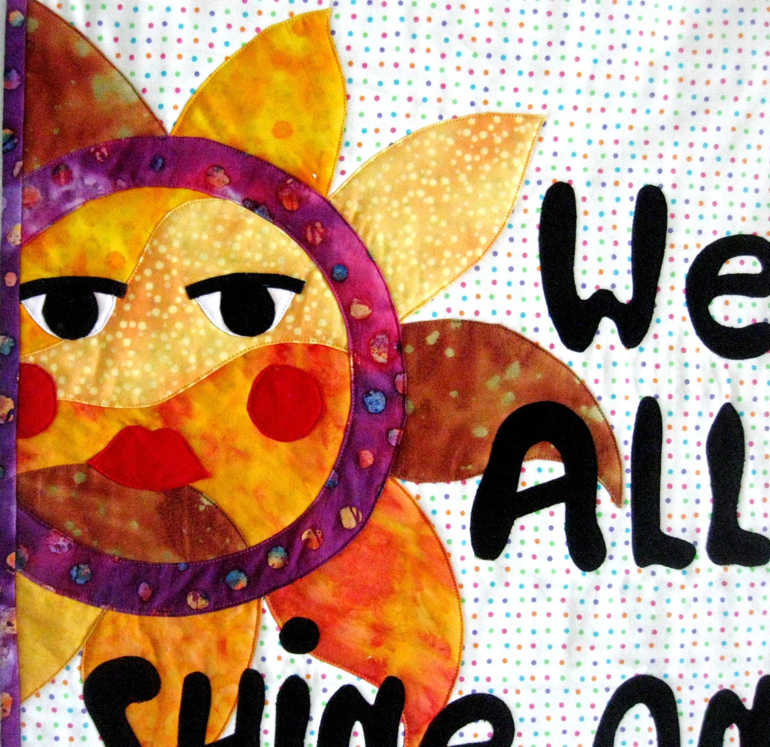 Wall Art Quilt Celestial Sun Stars Beatles We All Shine On Orange Purple Gold