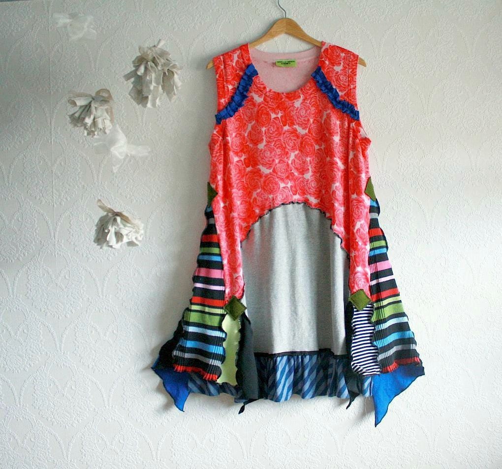 Women's Plus Size Dress Rainbow Sundress Flowers Pink Gray Art To Wear 2X 3X 'EUGENIE'