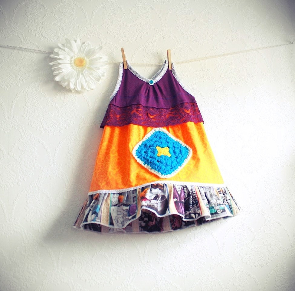 I Love Lucy Toddler Dress 2T Orange Girl's A-Line Purple Sundress Summer Children's Clothing Upcycled Clothes 'JESSA'