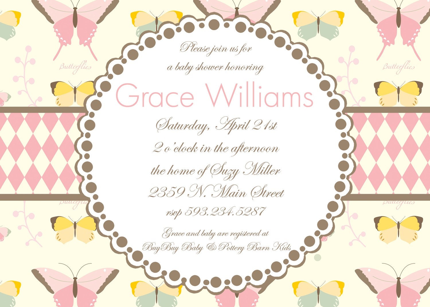 Butterfly Themed- Baby Shower Invitation