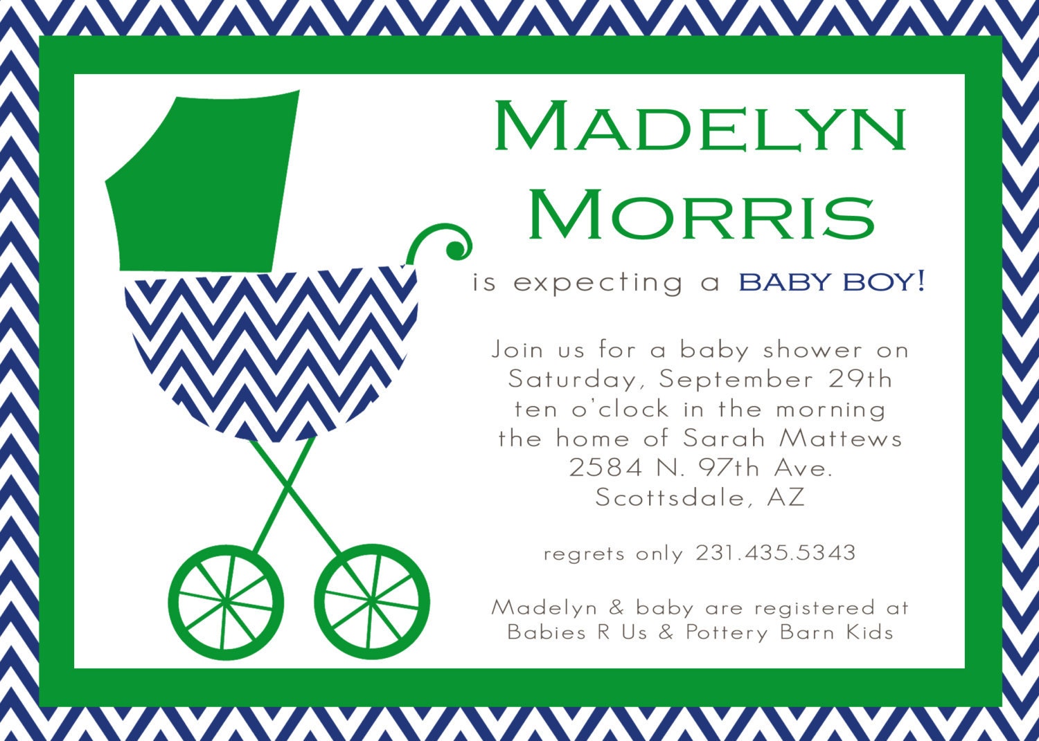 Madelyn Custom Chevron Baby Shower Invitation -perfect for a boy -PRINTABLE INVITATION DESIGN