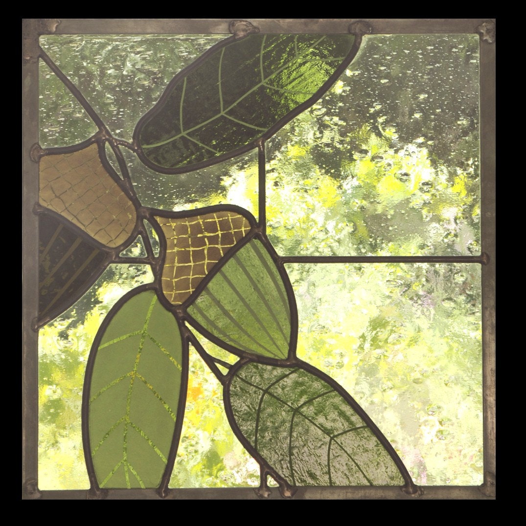 Acorns and Oak Leaves Stained Glass by LeadedGlassWorks on Etsy