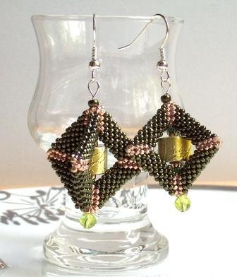 Art Deco Pantone color for spring 2013 3D beaded Earrings Green Square and Cube Earrings