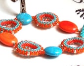 Tangerine and Turquoise Tango  Beaded Bracelet
