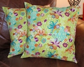 Throw Pillow Cover - 16x16" Set of 2 sewn with Studio e Lotus Collage in Lime from the Gabrielle Collection - Delicate Floral Pillow Covers