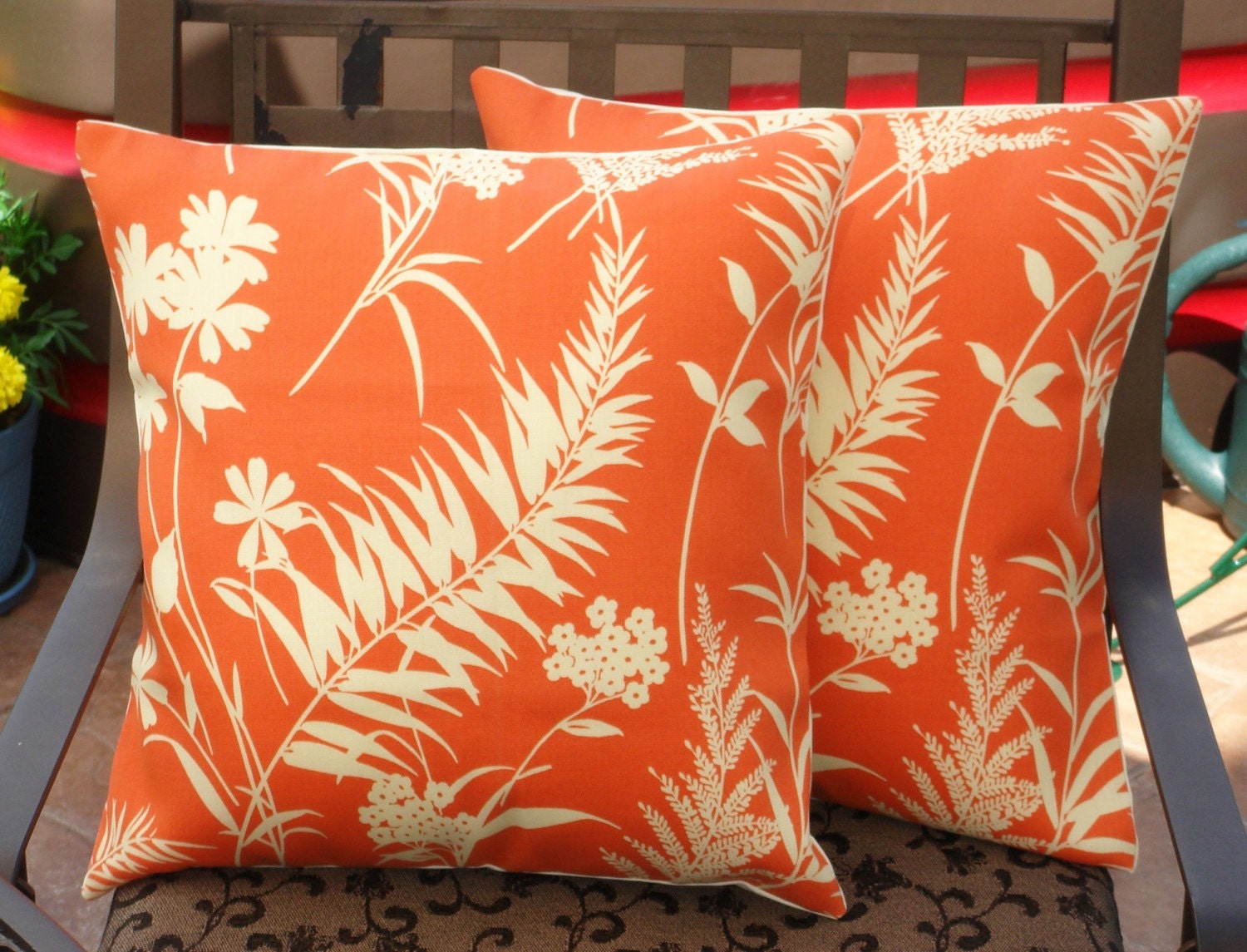 Throw Pillow removable cover 16x16 Set of 2 sewn with Better Homes and Garden's Ardiana Coral Indoor-Outdoor Fabric