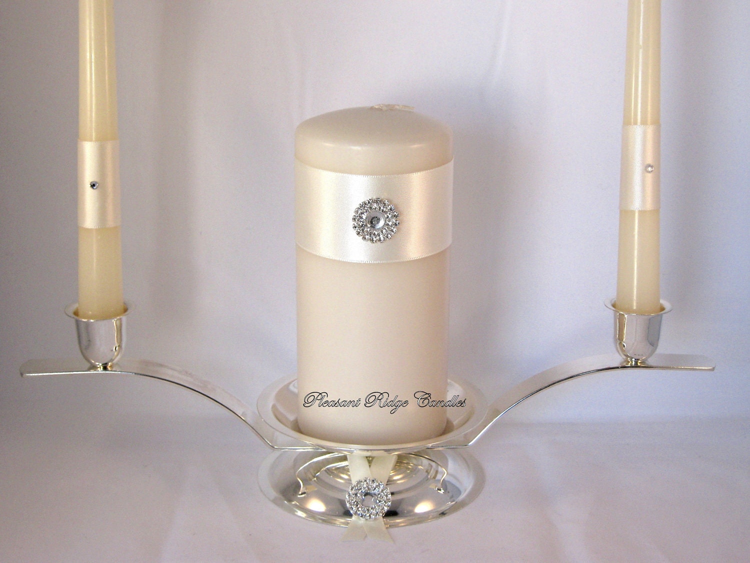 Unity Candle Set Ivory Bling Rhinestone Choice Wedding Color Choice