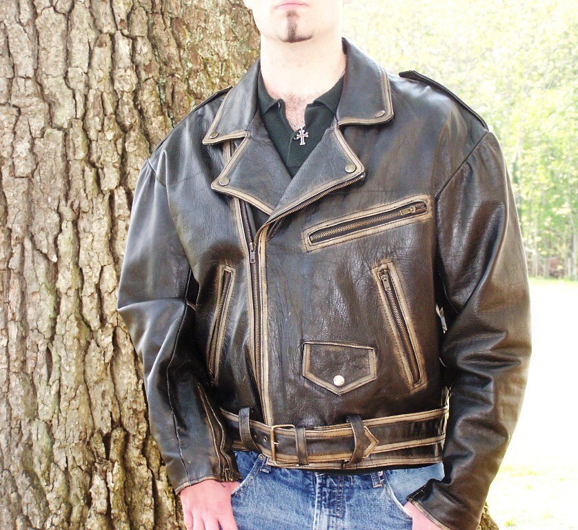 Vintage 2-Tone Leather Men's Motorcycle Jacket