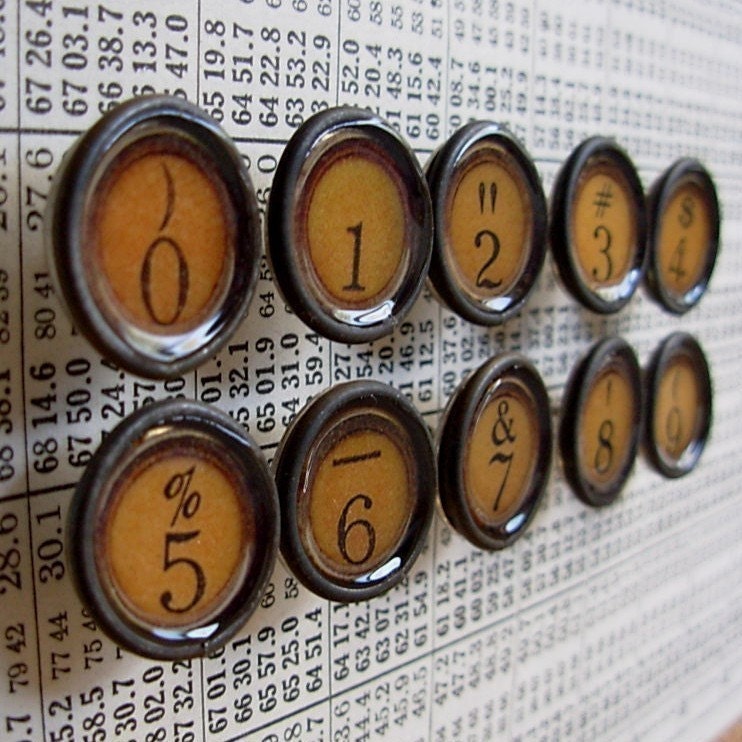 Number / Symbols in Tan - Faux typewriter key thumbtacks / Set of 10 - repurposedantiques