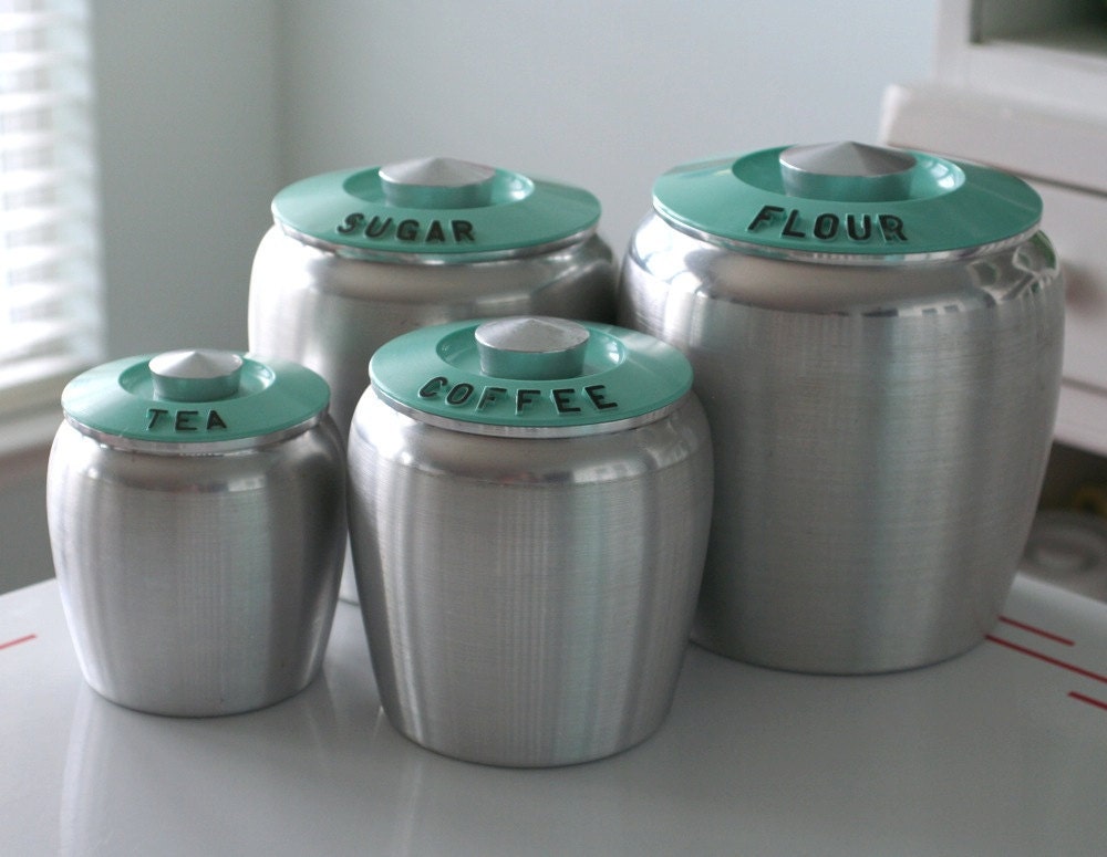 Set of Kromex Turquoise Canisters